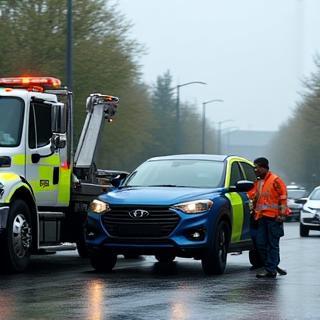 Vehicle recovery in progress after an accident