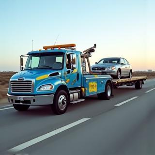 Britannia truck towing a car